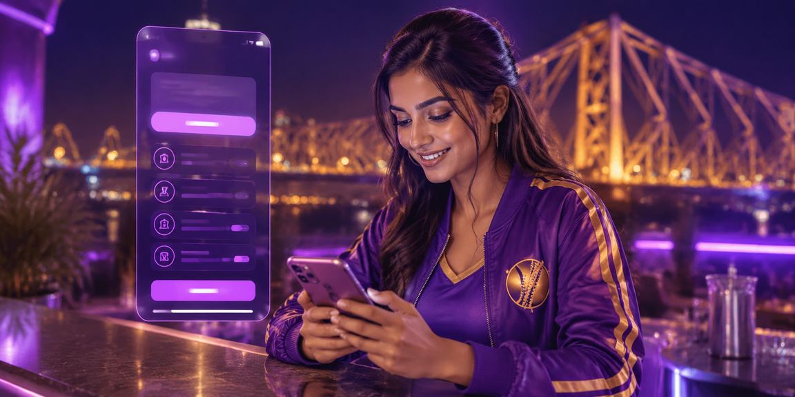 Cricket sports betting scene with neon lights in Kolkata